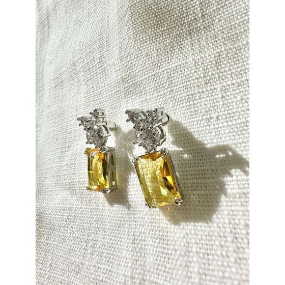 Victoria Canary radiant, cut dangle earrings - Picture 3 of 5